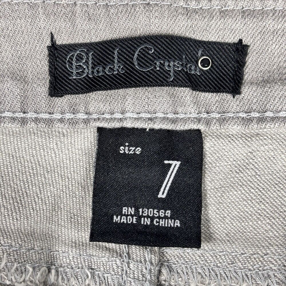 Black Crystal Size 7 Jeans Gray Black Ribbon Tabs Skinny Leg NWT Y2K - Picture 4 of 10